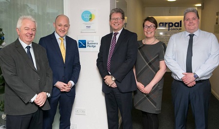 Calum Kerr, MP for Berwickshire, Roxburgh and Selkirk (second from left), met with Robin Leith, Lee-Anne Gillie and Martin Carroll, RP Adam Technical Director, to mark the company’s recent accrediation as a Scottish Living Wage employer.